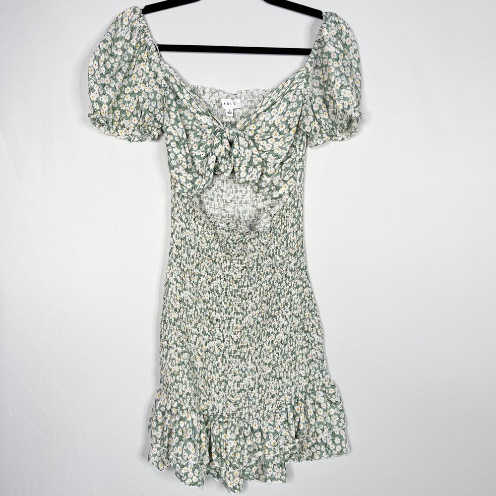 Mable Small S Sage Green Nikki Front Tie Smocked Mini Dress Ditsy Floral Print